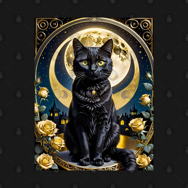 Black Cat and Yellow Roses by This and That Designs