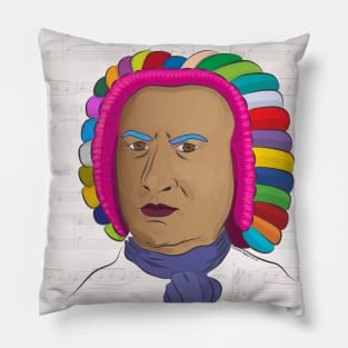 Johann Sebastian Bach in a Colorful Wig and a Tan - Pop Art Pillow