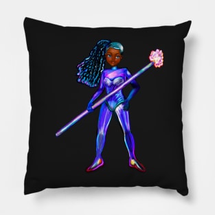 Black anime girl from outer space  ! beautiful  black girl with Afro hair, blue eyes, Cherry pink lips and dark brown skin. Hair love ! Pillow