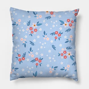 Cute Blue Spring Flowers Pattern Pillow