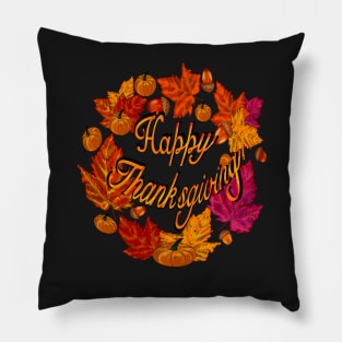 Happy thanksgiving wreathAutumn thanksgiving acorn, pumpkin, maple leaf decorations for  Fall Autumn leaves sticker pack pattern Pillow