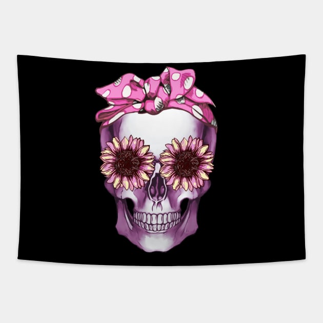 Cool skull pink bandana and sunflowers skull mask face Tapestry by Collagedream
