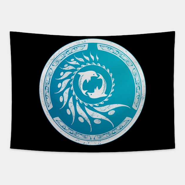 Twin Dolphin Nautilus Tribal Tapestry by NicGrayTees