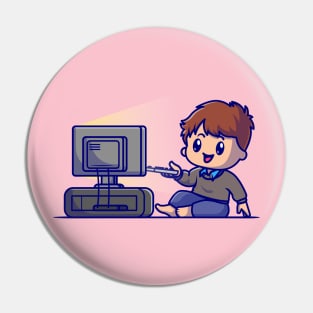 Cute Boy Watching Tv Cartoon Pin