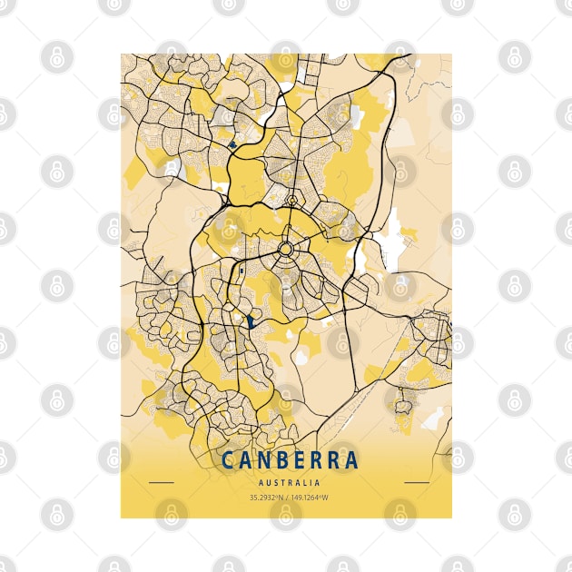 Canberra - Australia Yellow City Map by tienstencil