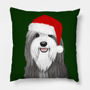 Bearded Collie with Sant Hat Cute Christmas Dog Pillow