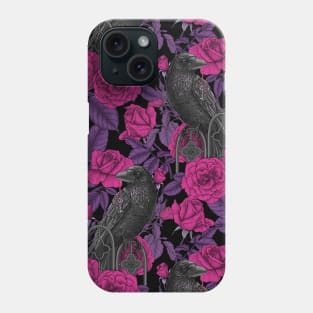 Ravens and magenta roses Phone Case