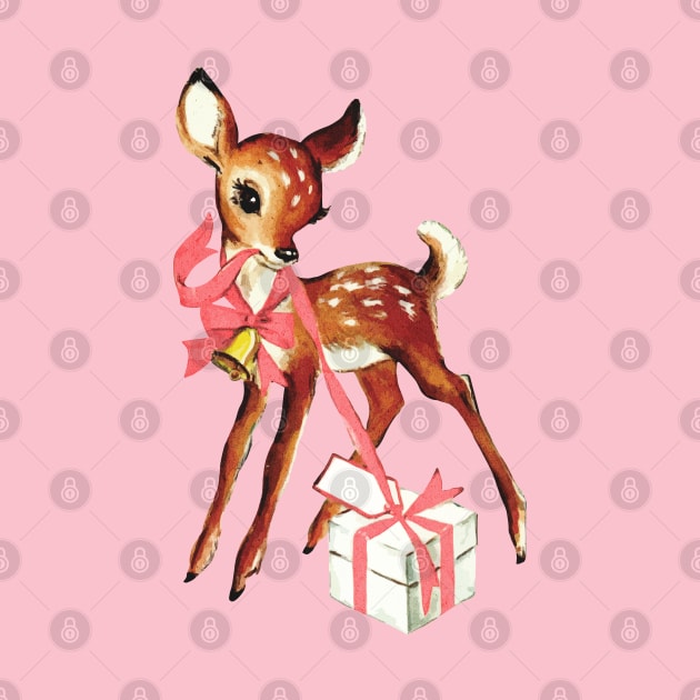 Retro Christmas Reindeer with Gift by PUFFYP