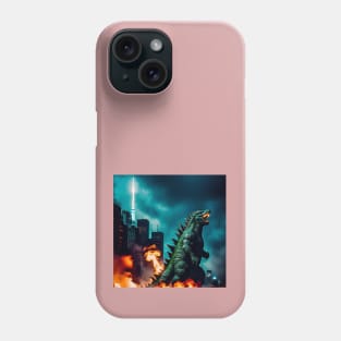 Godzilla in a city on fire Phone Case