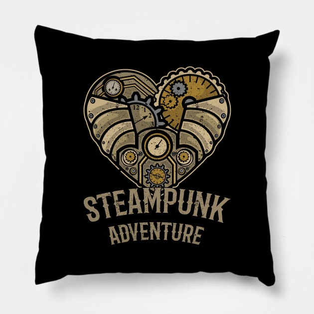 Retro Futurism - Love Heart Steampunk Adventure 1 Pillow by EDDArt
