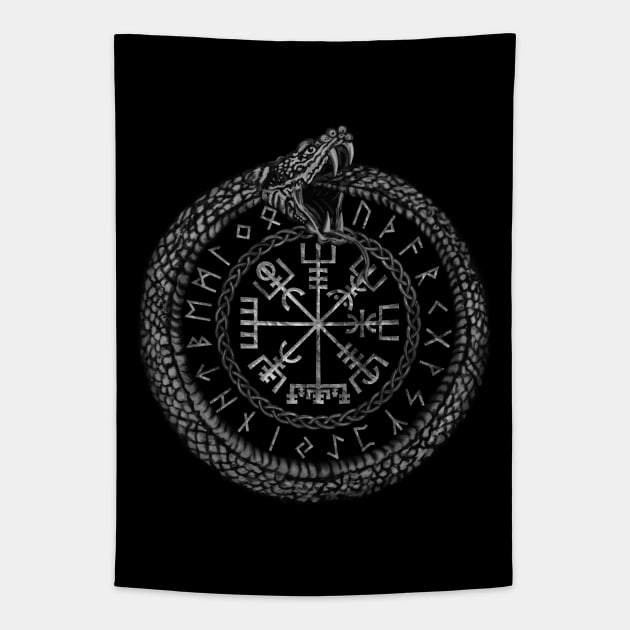Vegvisir with Ouroboros and runes Tapestry by Nartissima