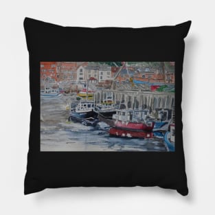 Boats in Whitby Harbour Pillow