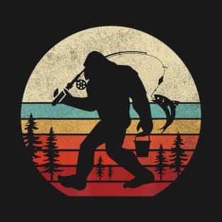 Bigfoot Fishing Retro Sasquatch Dad Men Kids T-Shirt