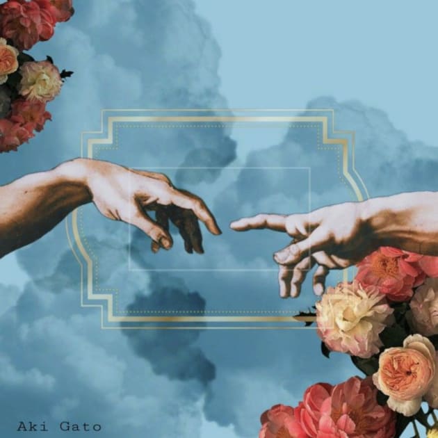 Aesthetics, The Creation of Adam, "The Touch", light academia, dark academia, blue, flowers Kids T-Shirt by AGRHouse