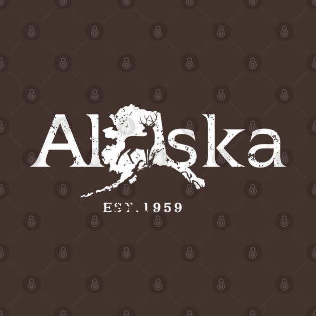 Alaska Map With Deer Retro Distress Est. 1959 by Senna Fashions