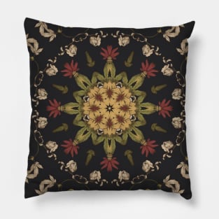 1980s Yoga Meditation Dark Floral  Bohemian Mandala Flower Pillow