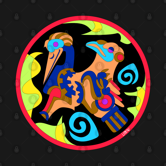 totonac birds in ancient mexican patterns ecopop floral glyph pictogram art by jorge_lebeau