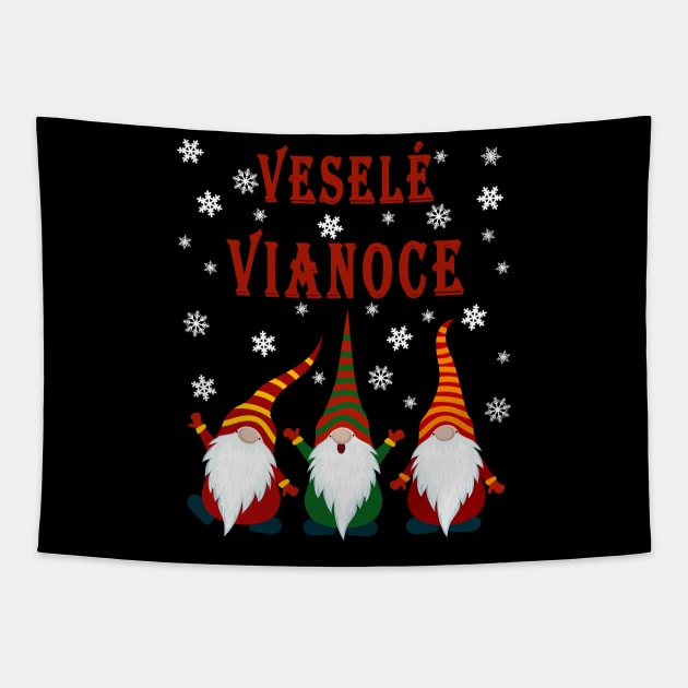 Gnomes Funny Pajama Cute Christmas Gift Slovakia Veselé Vianoce Tapestry by artbypond