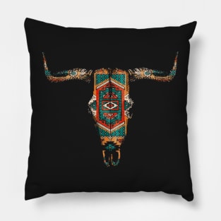 Vintage Aztec Indian Pattern Bull Skull Cowgirl Pillow