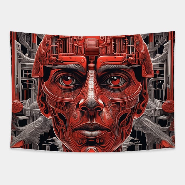 techno red robot in the future Tapestry by Marccelus