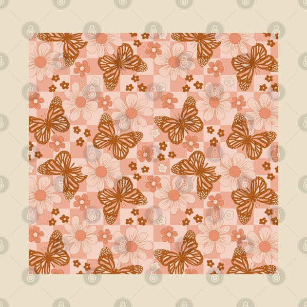 Groovy Pink Butterfly Floral Checkered by Hypnotic Highs