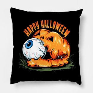 halloween pumpkin with cute eyeball its mouth artwork Pillow