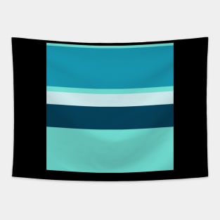 A unique pattern of Ice, Sky Blue (Crayola), Water Blue and Midnight Green (Eagle Green) stripes. - Sociable Stripes Tapestry