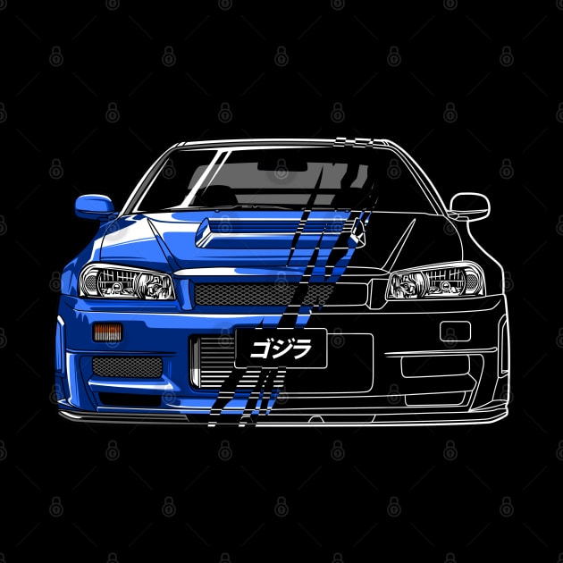 R34 GTR Skyline Turbo JDM Tuning Car 90s Fan by Automotive Apparel & Accessoires