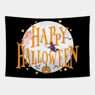 Happy Halloween Unicorn Witch Pumpkin Bat Tapestry