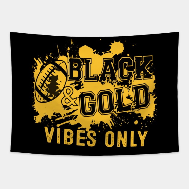 Black Gold Game Day For High School Football Group Fans Tapestry by justiceberate