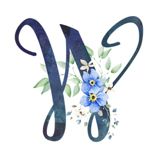 Floral Monogram W Wild Blue Flowers T-Shirt