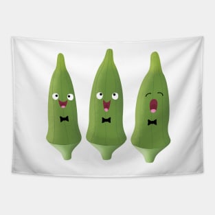 Cute singing okra vegetable cartoon Tapestry