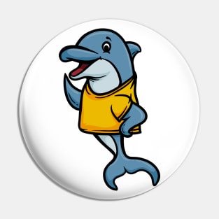 Cute Anthropomorphic Human-like Cartoon Character Dolphin in Clothes Pin