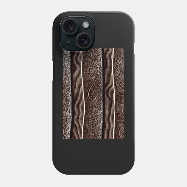 Dark Brown Ornamental Leather Stripes, natural and ecological leather print #40 Phone Case by Endless-Designs