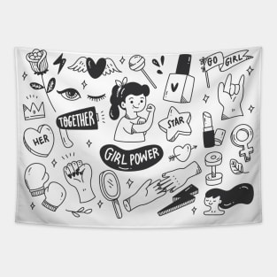 Girl Power Doodle, Funny Girl power drawing, empowered woman Tapestry