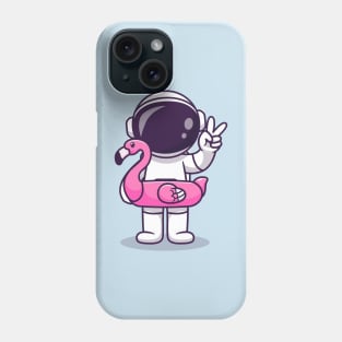 Cute Astronaut Wearing Flamingo Tires And Peace Sign  Cartoon Phone Case