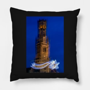 Abstract image of Belfry of Bruges with Christmas decoration Pillow