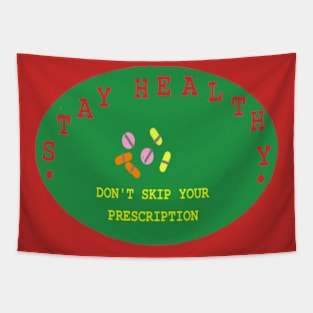 Stay Healthy illustration on Red Background Tapestry
