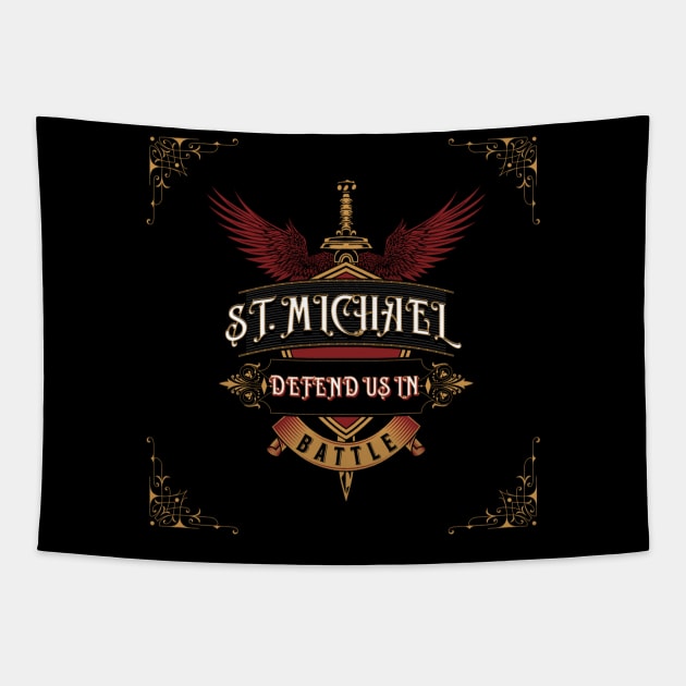 St. Michael Defend Us In Battle 7 Tapestry by stadia-60-west