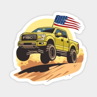 F150 car truck offroad jump on desert yellow Magnet