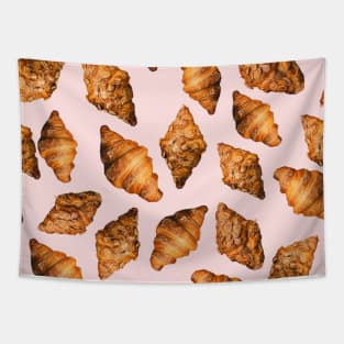 Baked Croissant Pattern with Almonds on Pink Tapestry