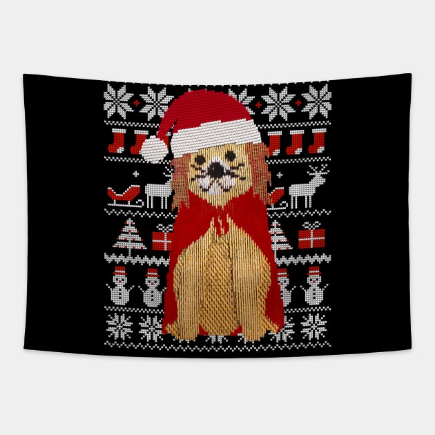 Knitted Dog Santa Claus Ugly Christmas Sweater Pattern Gift Tapestry by peter2art