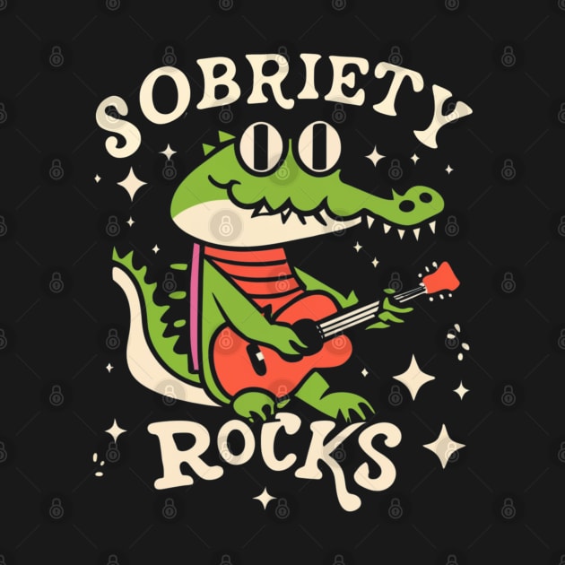 Sobriety Rocks Retro Crocodile With Guitar by SOS@ddicted