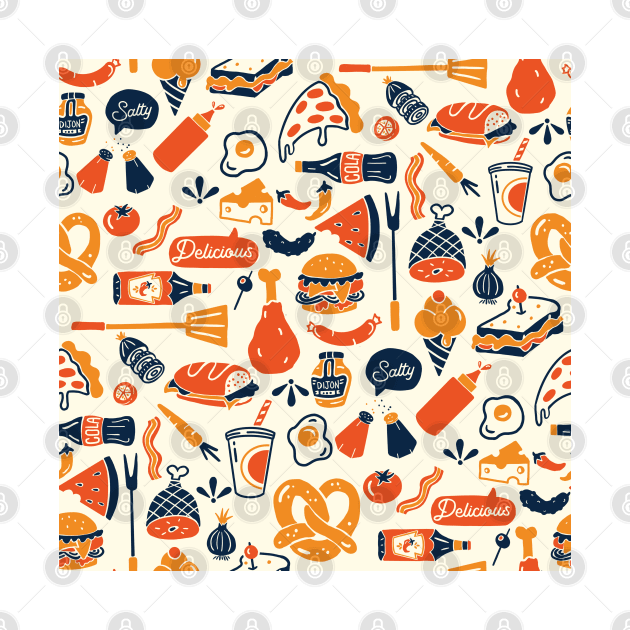 Cool, Colorful & Fun Retro Diner Food Pattern Design by The Whiskey Ginger