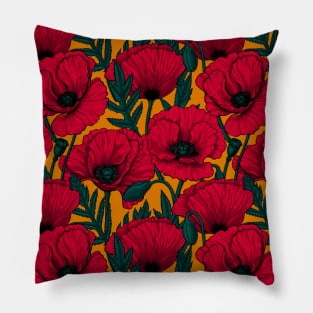 Red poppy garden Pillow