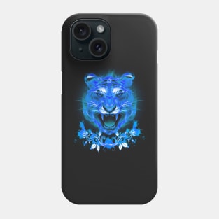 Blue Fire Tiger Cat And Roses Phone Case