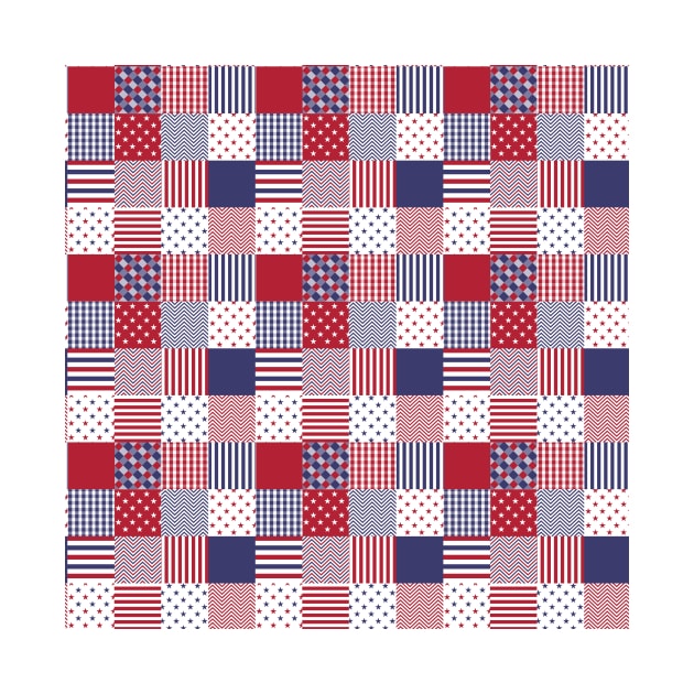 USA Americana Patchwork Red White & Blue Quilt by podartist