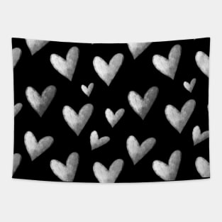 Black and White Hearts Pattern Tapestry