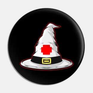 Witch Hat With Cross In Red On It Wonderhealer Halloween Pin