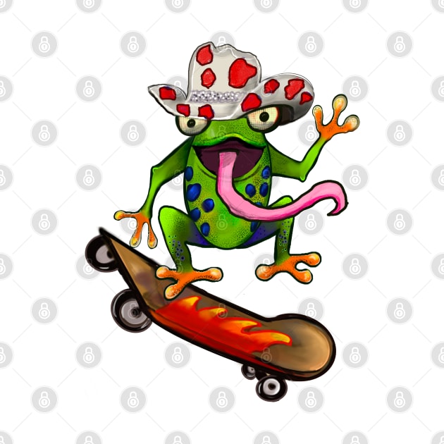 Frog 5 pack Kawaii Froggy Skateboarding Cute Frog in Texas red cowboy hat Funny toad toads amphibian tadpole Green Red eyed tree frogs rain forest Lizard dragon zoology gift frog by Artonmytee